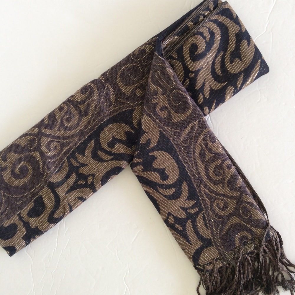 WEST LOOP METALLIC GOLD BROWN PASHMINA SCARF NWT